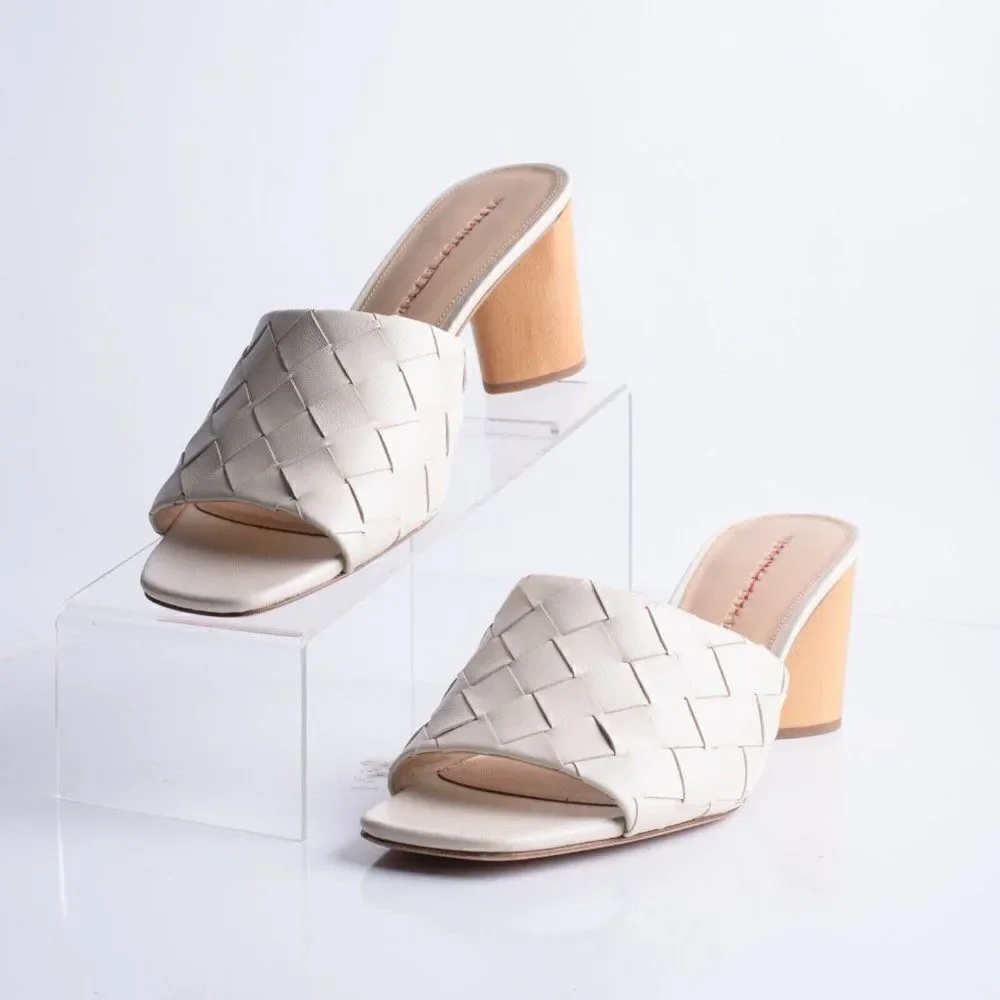 Veronica Beard Womens Kiele White Leather Woven Slip On Heels Shoes Mules Sz 11